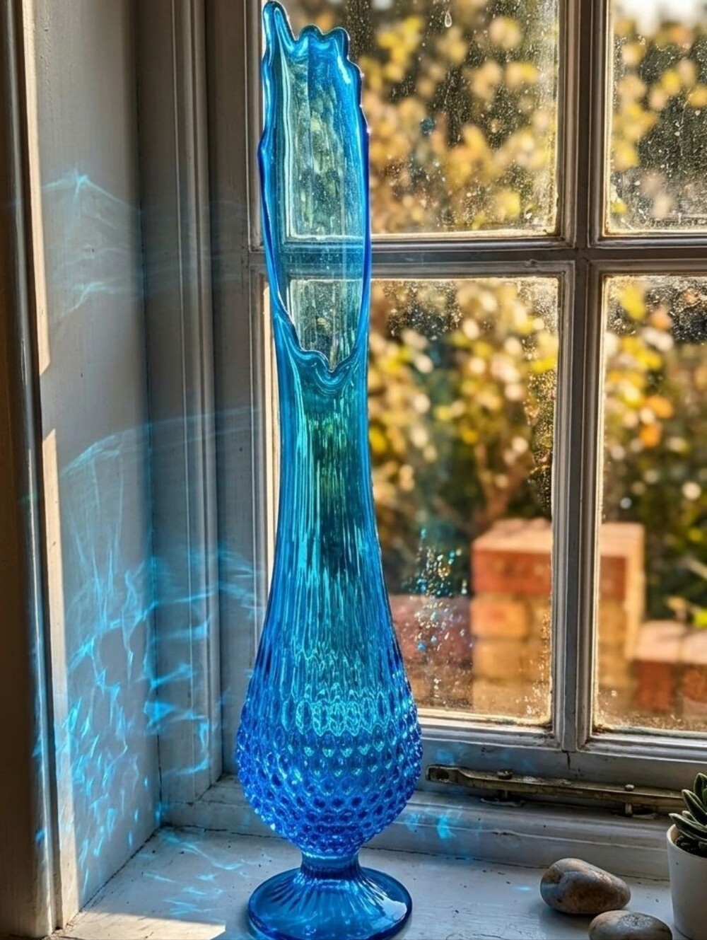 Vtg Fenton Hobnail Footed Swung Glass Vase Stretched Pedestal 22" Open Mouth